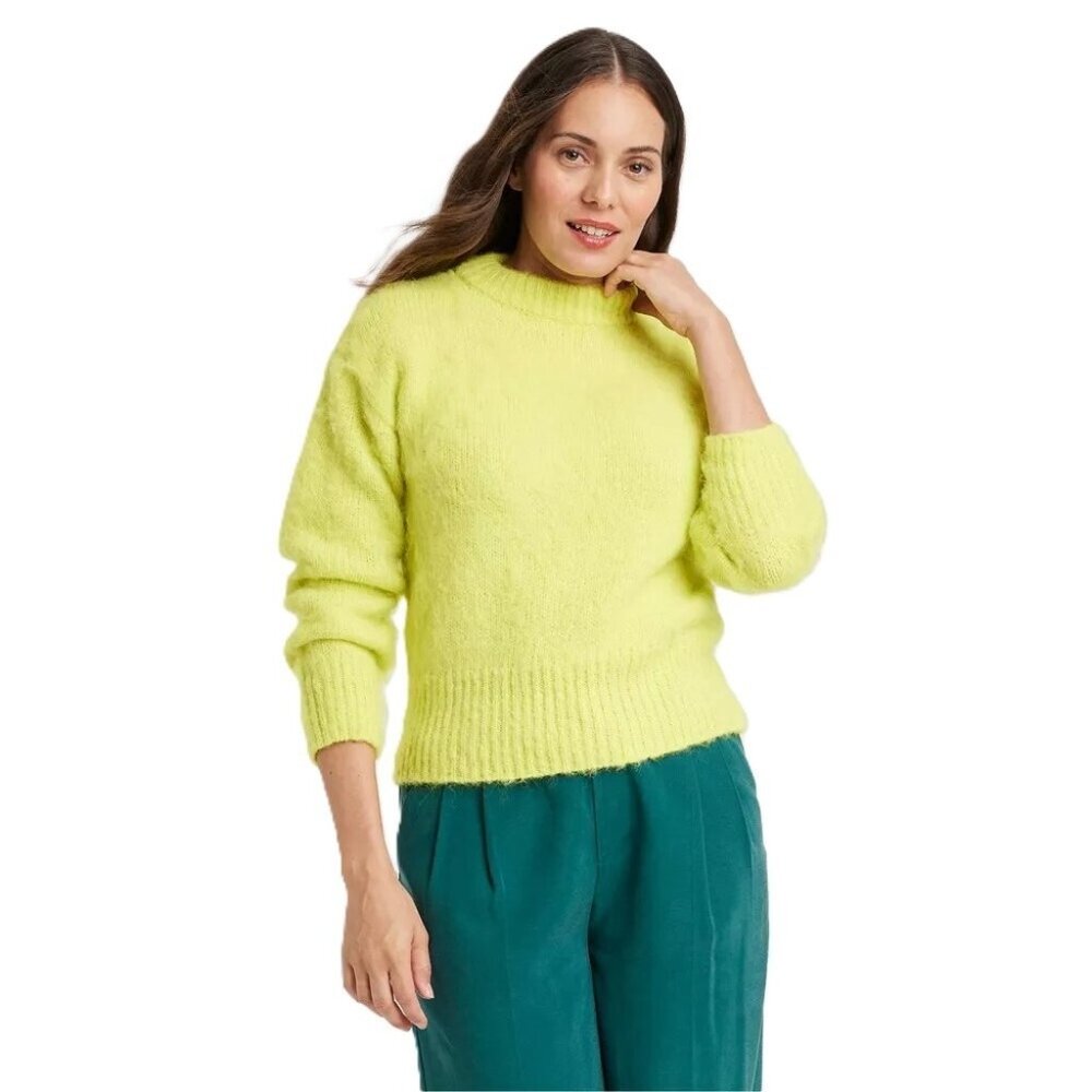 Universal Thread Women's Bright Yellow Fuzzy Brushed Crewneck Sweater